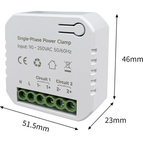 Contatore di energia monofase Tuya Wifi 80A con pinza amperometrica 2CT, applicazione per smartphone, monitoraggio del consumo energetico in kWh e statistiche di elettricità 90-250VAC 50/60Hz. (1/5)