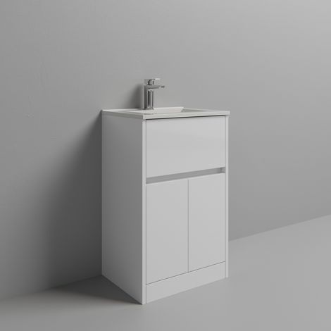 Montego Gloss White 500mm 1 Drawer 2 Door Vanity Unit with Angel Basin