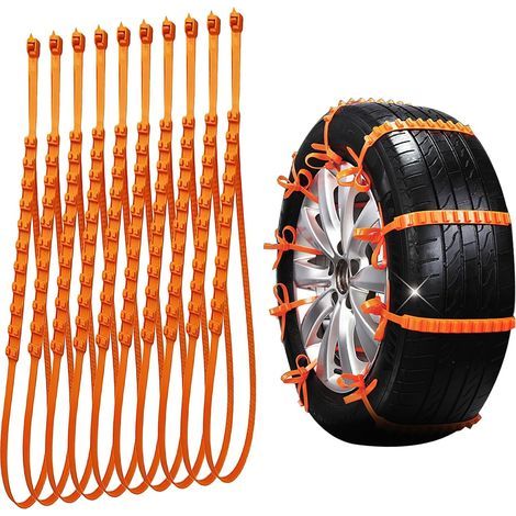 Chaînes à neige réutilisables, lot de 10, chaînes universelles pour pneus neige, adaptées à diverses conditions routières difficiles telles que la neige, la boue, les montées et la glace. (1/5)