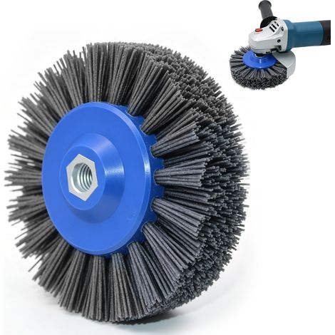 Brosse en nylon M14 pour meuleuse d'angle - Grain 120 - Brosse de polissage pour meuleuse d'angle - Diamètre : 140 mm - Brosse de polissage pour ébavurage - Élimination de la rouille (1/5)