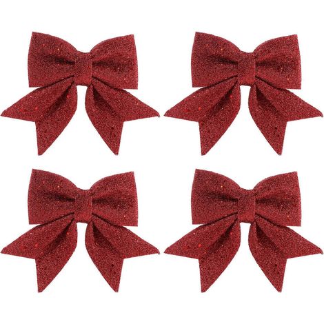 Lot de 4 nœuds décoratifs de Noël dorés à paillettes, imprimés sur le thème du sapin, pour centre commercial.-15X13CM-Red