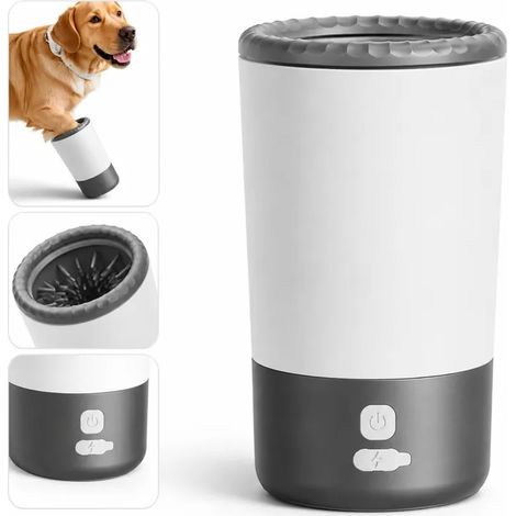 1 Piece Lave-Pattes Électrique Étanche en ABS Noir et Blanc avec Brosse Silicone - Nettoyeur Pattes pour Chien et Chat Après-Promenade Voyage 16,5 x 10 x 9,5 cm (1/5)