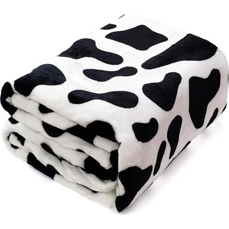 Couverture polaire en flanelle à motif de vache (140 x 160 cm) - Couverture douce noire et blanche pour canapé, canapé - Couverture légère et confortable à imprimé vache pour toutes les saison (1/5)