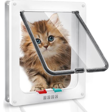 Chatière pour Chats, Verrouillage à 4 Voies Chatière 28 × 25 × 5.5cm pour Chats et Petits Chiens de circonférence 75cm, Facile à Installer et à Utiliser (XL) (1/5)