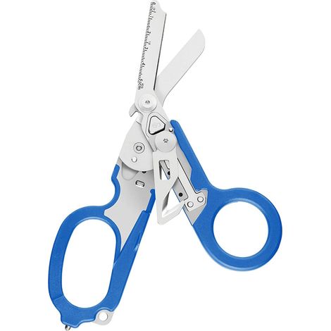 [JAMAIS UTILISÉ]Ciseaux multifonctions pour le camping et les secours en extérieur, avec brise-vitre, coupe-sangle et pince pliable bleue
