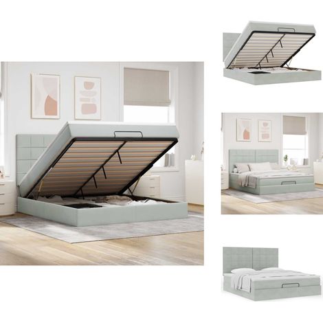 Cadre de lit ottoman et matelas gris clair 160x200cm velours - Lit Ottoman - Lits Ottomans - Cadre De Lit - Cadre De Lit Avec Rangement (1/5)