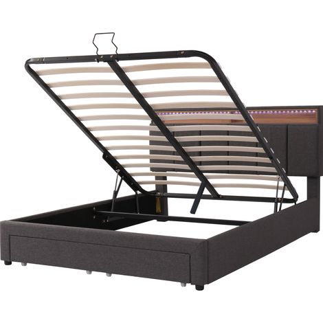 Cama canapé tapizada con LED 140x200 cm gris de lino, estructura de acero MODENUIT (1/5)