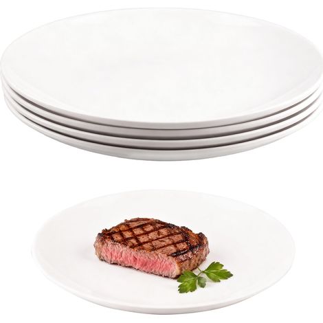 Lot de 4 Assiettes Plates 25cm Set Assiette Blanche Grand Vaisselle Plastique (1/5)