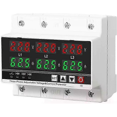 3 Phasen einstellbarer Über- und Unterspannungsschutz Voltmeter Amperemeter Monitor 3p4w DIN-Schiene Messgrenze 63a