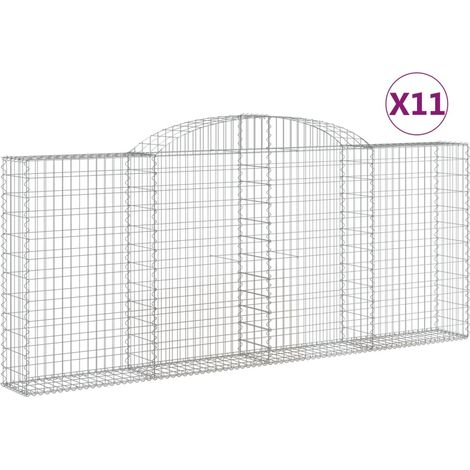 Paniers à gabions clôture cage mur de soutènement arqués 11 pcs 300 x 30 x 120/140 cm fer galvanisé Argent
