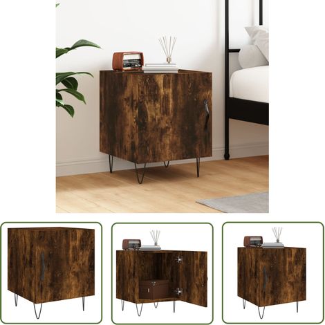 The Living Store Nachttisch Räuchereiche 40x40x50 cm Holzwerkstoff - Nachttisch - Beistelltisch - Wohnzimmermöbel - Holzmöbel - Holzwerkstoff (1/5)