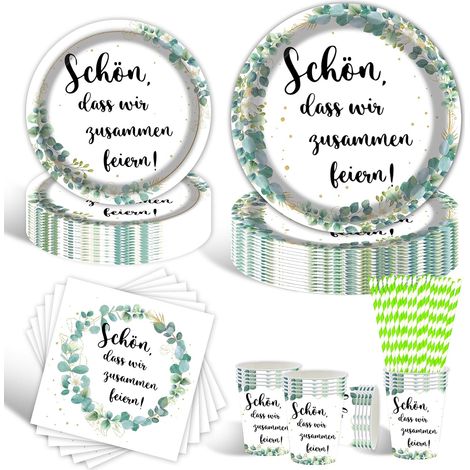 Set Stoviglie Compleanno 80 Pezzi Verde/Bianco per 16 Persone (1/5)