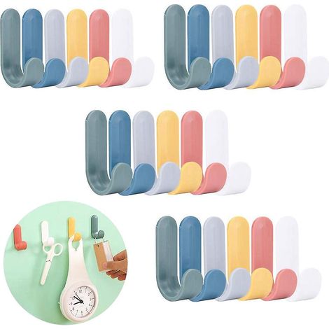 24 Pices Patere Murale Crochets Muraux, Crochets Muraux Autocollants, Plastique Crochets Adhsifs, Abs Plastique Cratif Mignonne Forme J Crochets P (1/5)