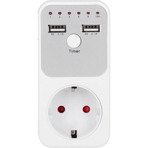 Intelligente digitale Countdown-Timer-Steckdose (180–260 V, 13 A) mit 2 USB-Anschlüssen, 1–10 Stunden Energiesparfunktion für Computer- und Handy-Ladegeräte (EU-Stecker)