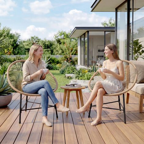Lot de 2 fauteuils Acapulco en rotin synthétique naturel, cadre en métal triangulaire, charge max 120 kg, dimensions 72x68x81 cm. (1/5)