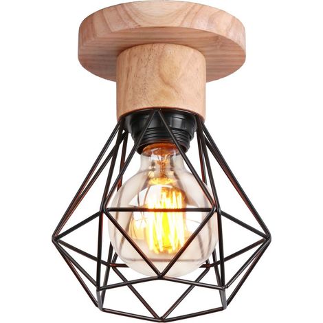 Rétro Plafonnier Vintage Industrielle Cage Forme Diamant Lustre Suspension pour Salon Entrée Cuisine Noir - 1 Pack (1/5)