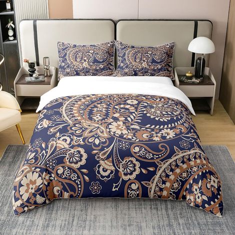 Paisley Parure de lit Coton Set de Housse de Couette Enfants Boho Paisley Imprimer 100% Coton Housse de Couette 140x200cm bohème Exotique Literie Set pour Indian Style Marine Literie - 140 x 200 cm + (1/5)
