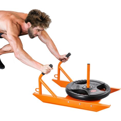 Mophorn Zugschlitten für Krafttraining, Fitnessgerät für Kraft und Geschwindigkeit, bis zu 500 lbs, mit Griff, kompatibel mit 1" und 2" Gewichtsplatten, orange