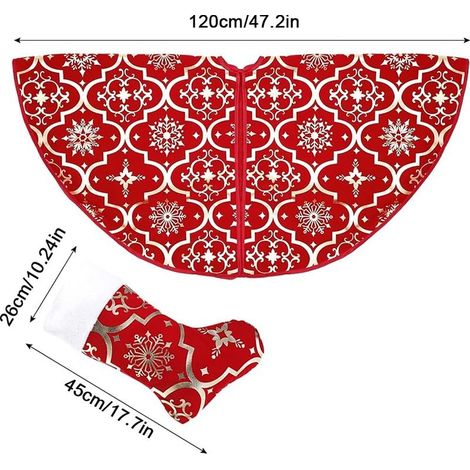 Jupe de Sapin de Noël,120 cm d'arbre de Noël Base Tapis de Motif Flocon de Neige,Couvre-Pieds Sapin Rouge Décoré (bleu) (1/4)