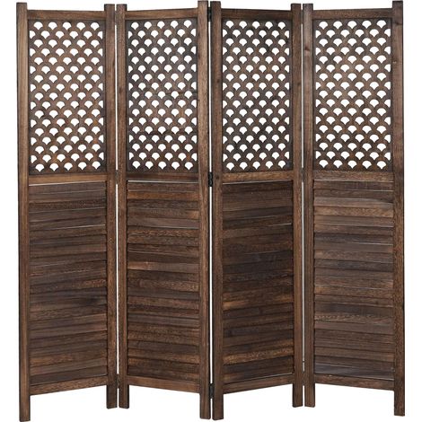 [NON UTILIZZATO] Paravento divisore separè decorativo HHG-914 4 pannelli 161x170cm marrone (1/5)