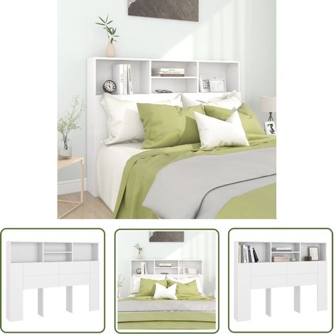 The Living Store Armoire de tête de lit Blanc 140x19x103,5 cm - Tête De Lit - Rangement Mural - Design Contemporain - Tête De Lit Blanche - Mobilier Chambre (1/5)