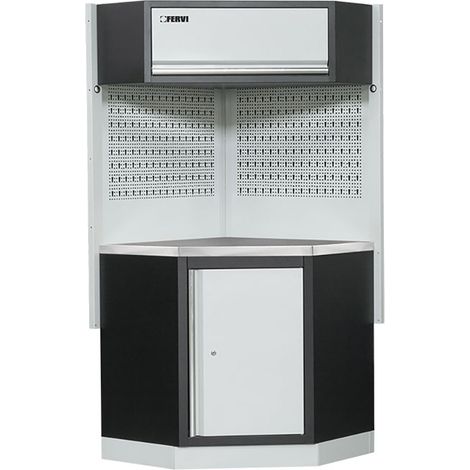 Angolo arredo modulare per officina FERVI A008F - 864 x 864 x 2000 h mm- piano in acciaio inox (1/2)