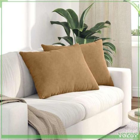 Coussins de canapé - FAFEISY - 42013764 - Velours côtelé marron - 70 x 50 cm - Lot de 2 déhoussables (1/5)