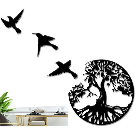 Décoration murale Arbre de Vie en métal, 4 pièces, noir, 5 x 30 cm (1/5)