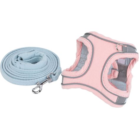 Harnais-gilets pour chat avec laisse, color block, réfléchissant, réglable, anti-fugue, pour promenades en extérieur, bleu et rose, taille XL (1/5)