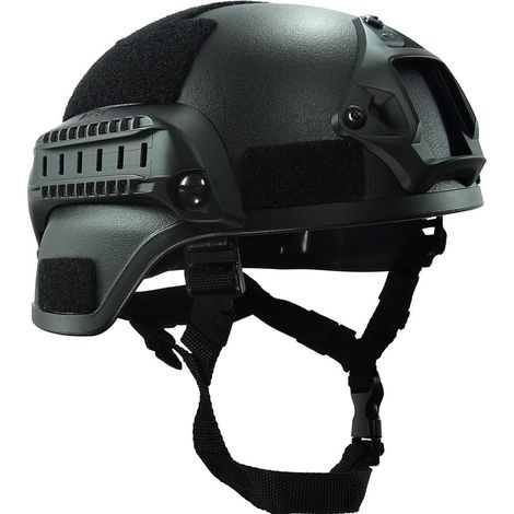 1 casque tactique ACH, réglable 56-61 cm, ABS 3 mm, avec rail latéral et support avant pour vision nocturne, protection auditive