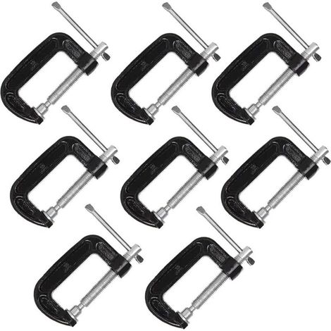 Set of 8 sturdy 5.1 cm steel C-clamps for woodworking, welding and construction (1/4)