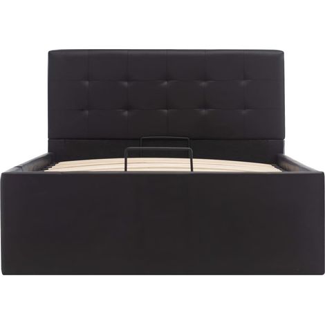 Lit coffre 90x200 cm simili cuir noir capitonné Rundi (1/5)