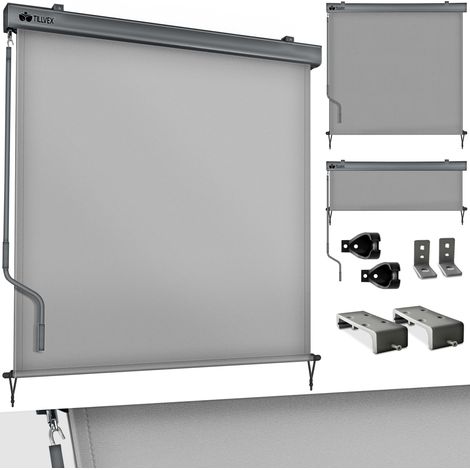 tillvex Toldo vertical gris de 180 x 250 cm para interior y exterior  Estor exterior impermeable con manivela para balcón, terraza y jardín  Estor solar de aluminio para balcón  Estor de privacidad