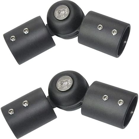 Set di 2 connettori angolari resistenti per aste per tende - 25 mm - Acciaio inossidabile - Regolabili - Per porte finestre - Neri