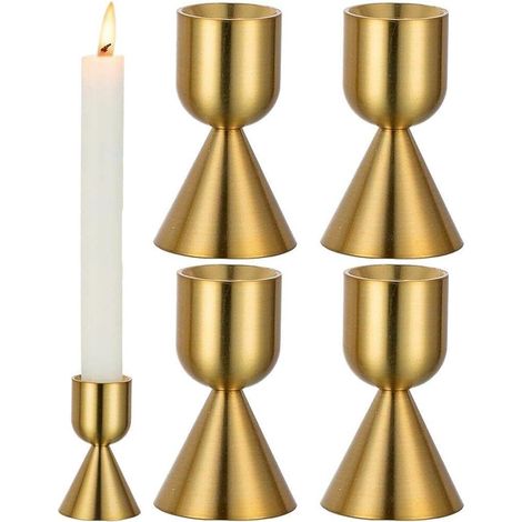 4 portavelas modernos dorados en forma de cono, regalo para bodas y fiestas