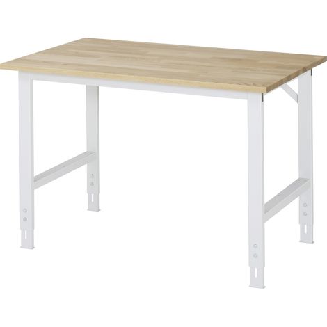 Arbeitstisch B1250xT800xH760-1080mm Arbeitsplatte Buche Gestell lichtgrau RAU (1/5)
