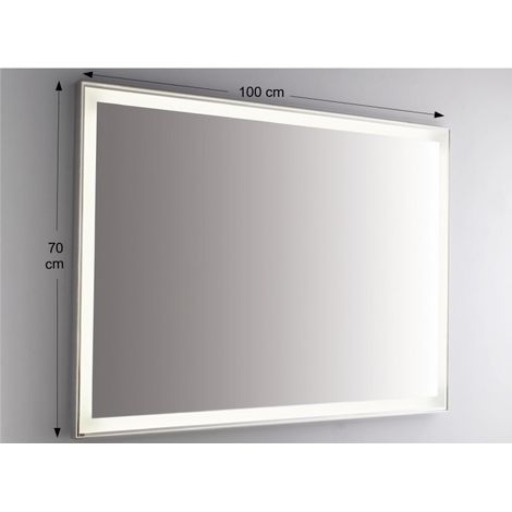 Espejo de pared retroiluminado LED rectangular 100x70 cm grosor 4 mm color aluminio