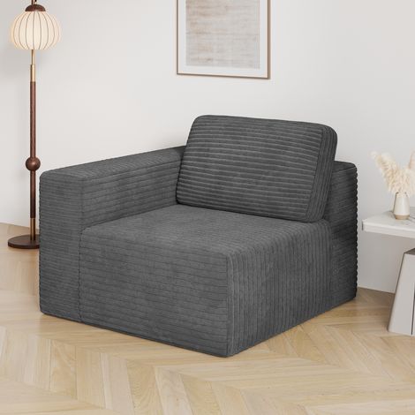 Module de Canapé Modulaire Velours Côtelé - Position Gauche,Confort avec Mousse à Haut Retour Élastique,101x101x82cm,Gris
