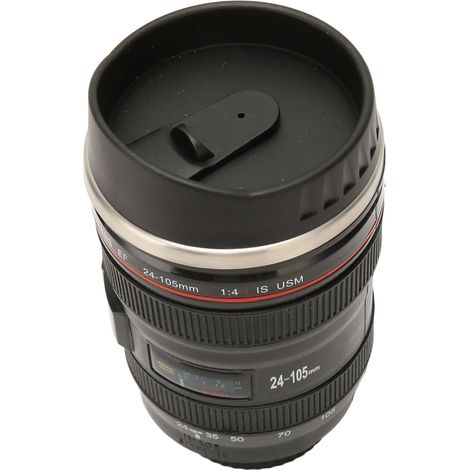 Mug en acier inoxydable avec couvercle, intérieur noir, idéal pour les voyages et les photographes. Parfait pour les hommes et les femmes.