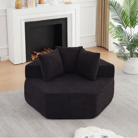 Canapé lounge modulable hexagonal en chenille avec coussins, assise profonde confortable, canapé design pour salon - noir (1/5)