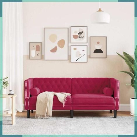372687 Canapé Chesterfield avec traversins 2 places velours (1/5)
