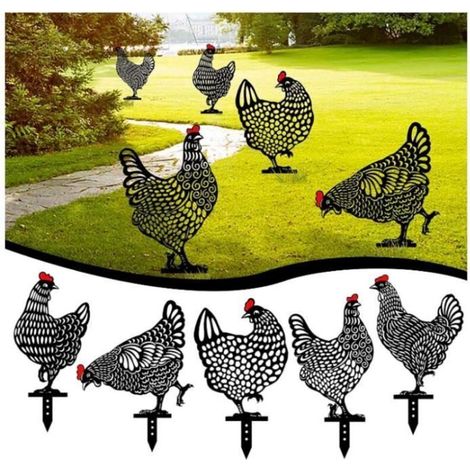 5PC Poule de Jardin,Décoration De Plancher De Pelouse De Jardin d'art De Yard De Poulet, Enjeux De Jardin De Silhouette Animale, (1/4)