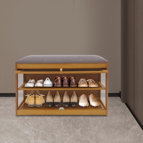 Schuhschrank mit Sitzfläche - 2 Etagen Schuhregal Bank mit Stauraum und Türen Tragfähigkeit bis 75kg Eingangsbereich Schuhbank für Wohnzimmer Flur 70 x 42 x 32 cm (Braun) (1/5)