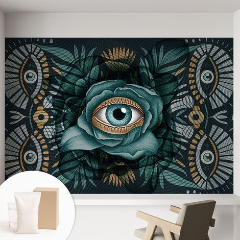 Papier peint intissé décoratif pour chambre et salon Design moderne à poser facilement - Colle incluse gratuite Œil floral 152x104 cm (1/5)