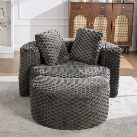 Poltrona con poggiapiedi 130x115x84 cm grigio scuro, senza montaggio, in tessuto MEUBLIV (1/5)