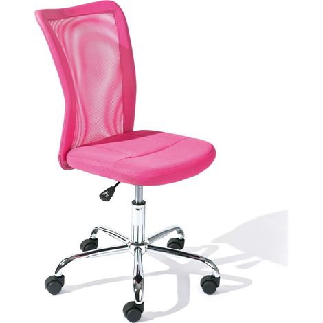 Chaise de bureau pour enfant - Fauteuil pivotant ergonomique - Réglable en hauteur - Pied en métal chromé - Housse en tissu mesh respirant - Pivote à 360° - Rose (1/5)