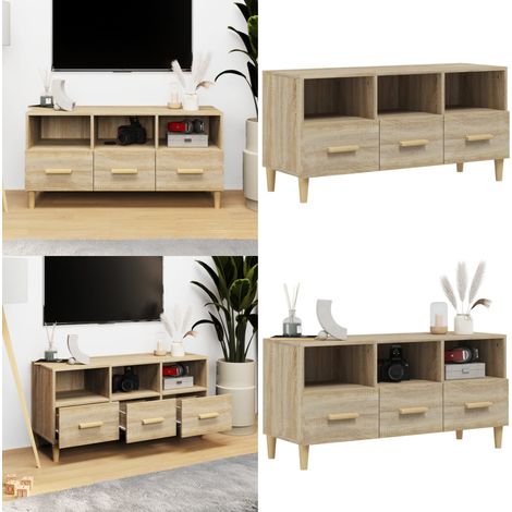 TV-Schrank Sonoma-Eiche 102x36x50 cm Holzwerkstoff - TV Schrank - Holz Sideboard - Wohnzimmerschrank - Medienregal - Fernsehtisch - Home & Living