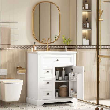 Mobile bagno con lavabo 76x46x87 cm in MDF bianco con contenitore e lavabo in ceramica - CHICFURN (1/5)