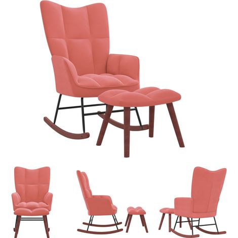 The Living Store - Schaukelstuhl mit Hocker Samt Rosa (1/5)