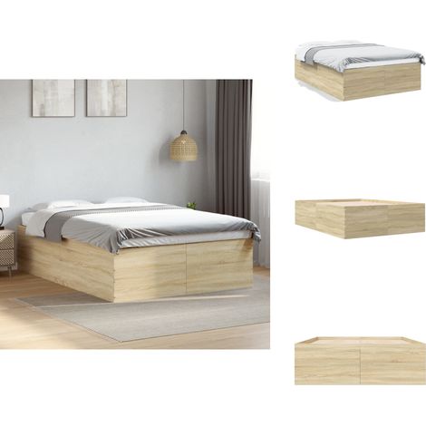 Bettgestell Sonoma-Eiche 135x190 cm Holzwerkstoff - Holzbettfassungen - Bettsystem - Doppelbett - Einzelbett - Lattenrost (1/5)